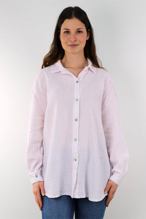 Musselin Bluse mit Streifen - Weiß/Rosa