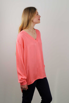 Seiden-Bluse - Orange/Koralle