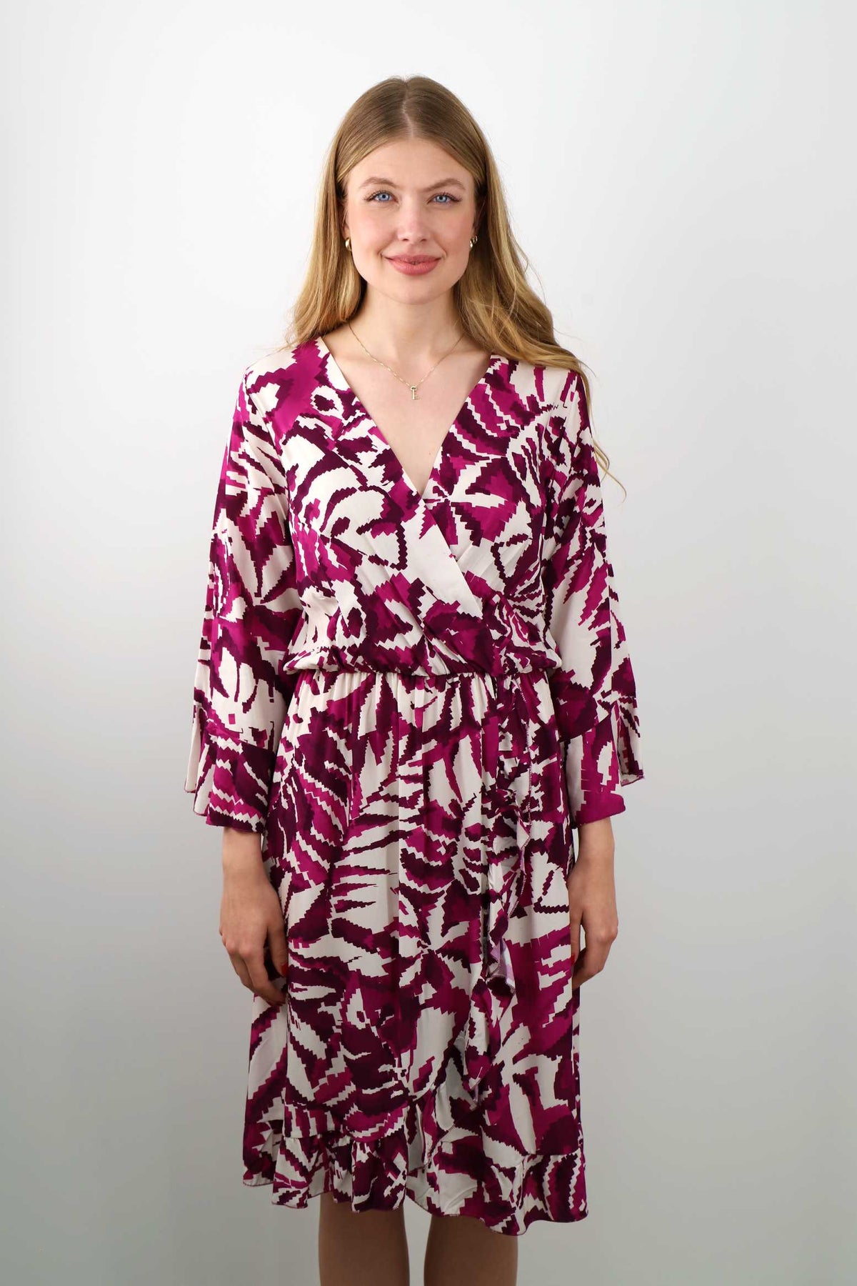 Kleid mit Print - Beere/Weiß