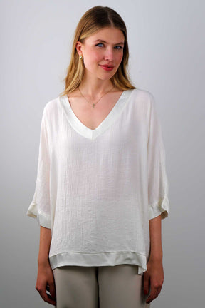 Bluse mit V-Neck - Weiß