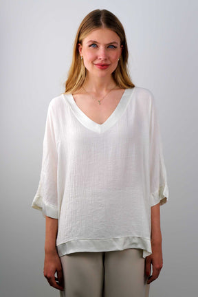 Bluse mit V-Neck - Weiß