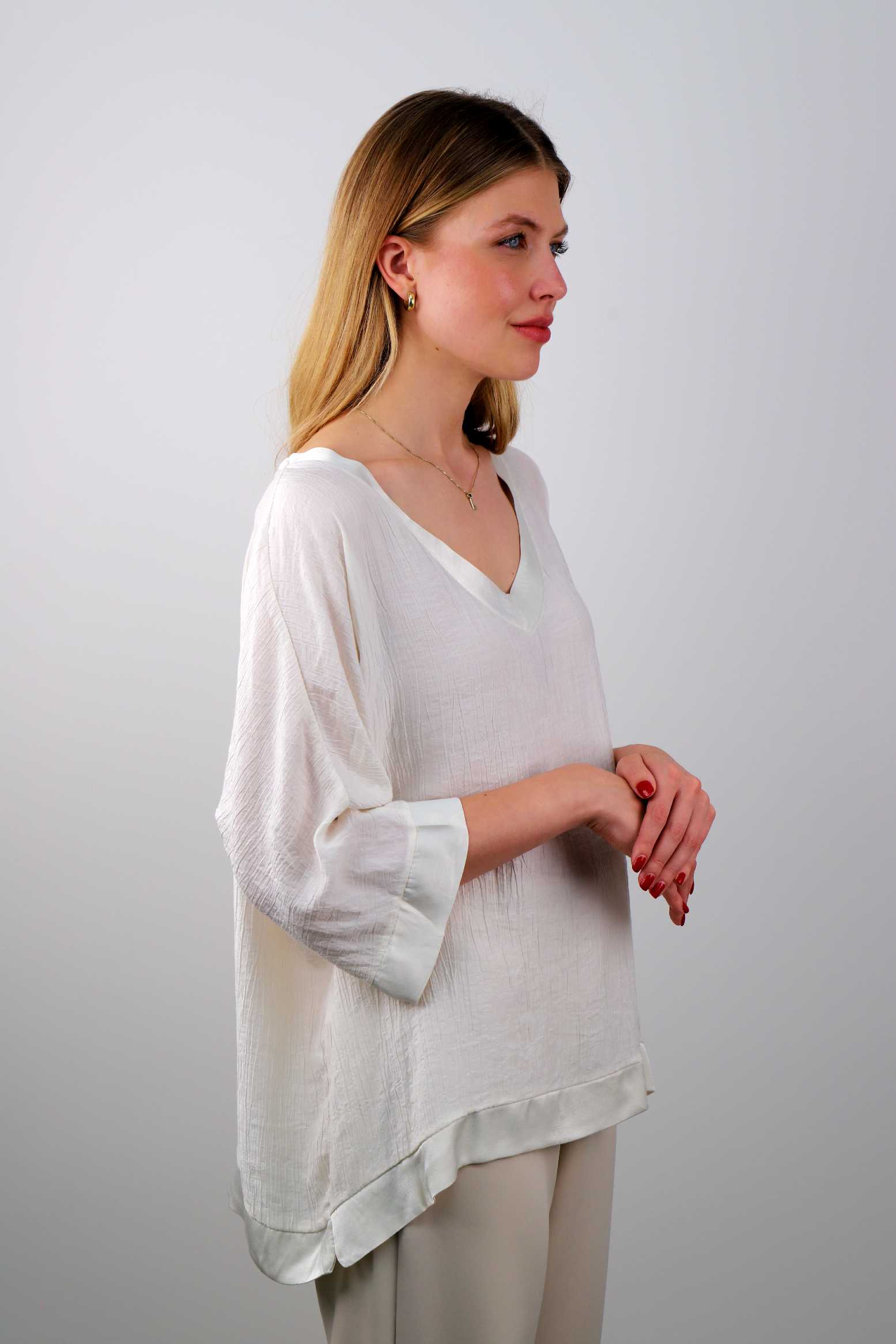 Bluse mit V-Neck - Weiß