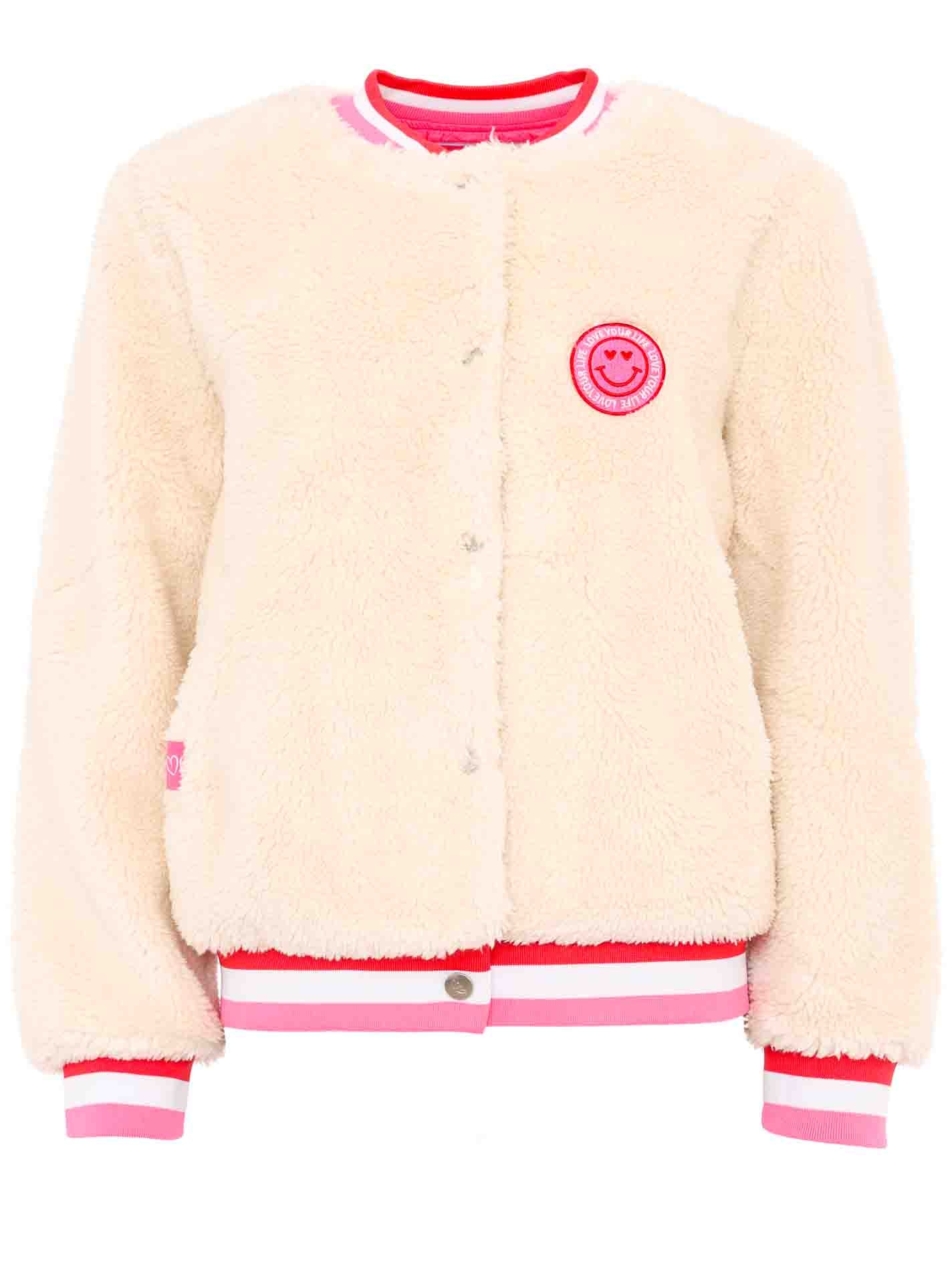 Zwillingsherz Bomberjacke Teddy "Smile Everyday" - Creme/Pink