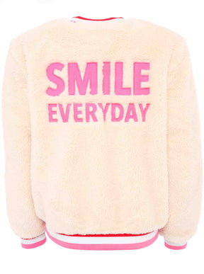 Zwillingsherz Bomberjacke Teddy "Smile Everyday" - Creme/Pink