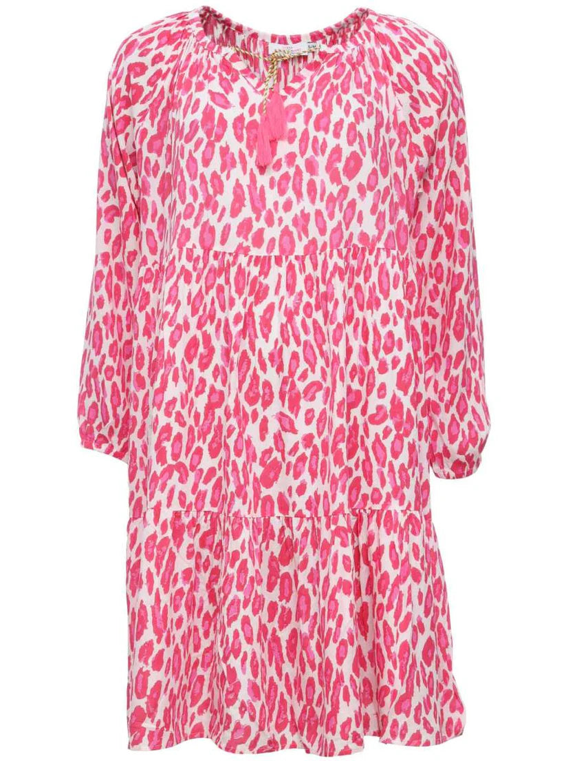 Zwillingsherz - Kleid/Tunika mit Leopardenmuster - Pink/Weiß