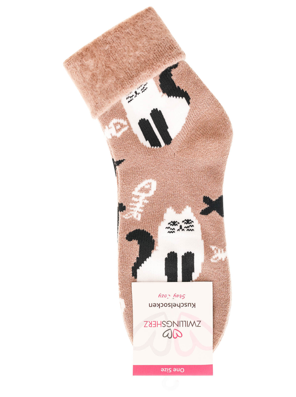 Zwillingsherz - Kuschelsocken Katze - Beige