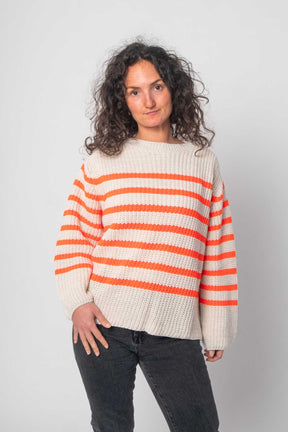 Flair - Pullover mit Streifenoptik - Weiß/Orange