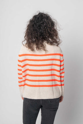 Flair - Pullover mit Streifenoptik - Weiß/Orange