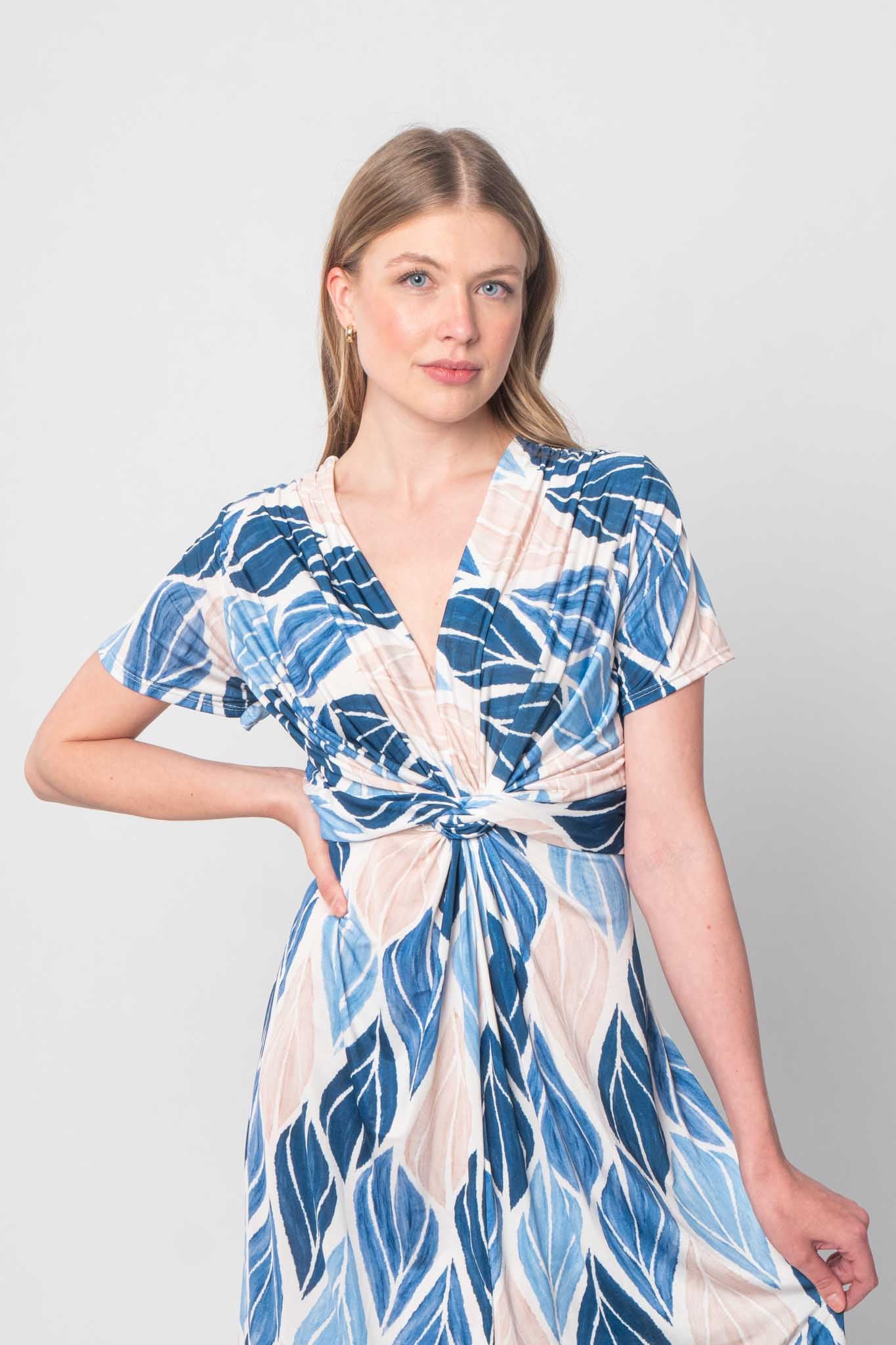 Lisa Style - Kleid mit Design - Blau/Beige