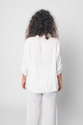 Bequemer Viskose Zweiteiler (Bluse mit Hose) - Weiß