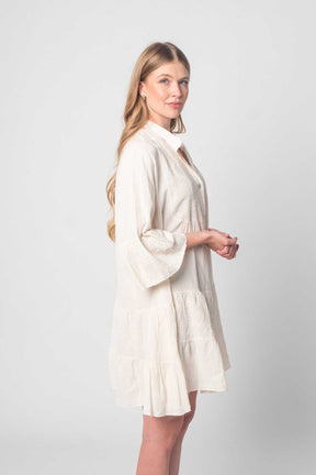 Knielanges Kleid mit Knopfleiste - Beige