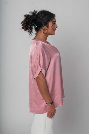 Satin "Seiden Optik" T-Shirt - Rosa