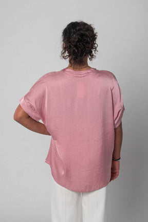 Satin "Seiden Optik" T-Shirt - Rosa