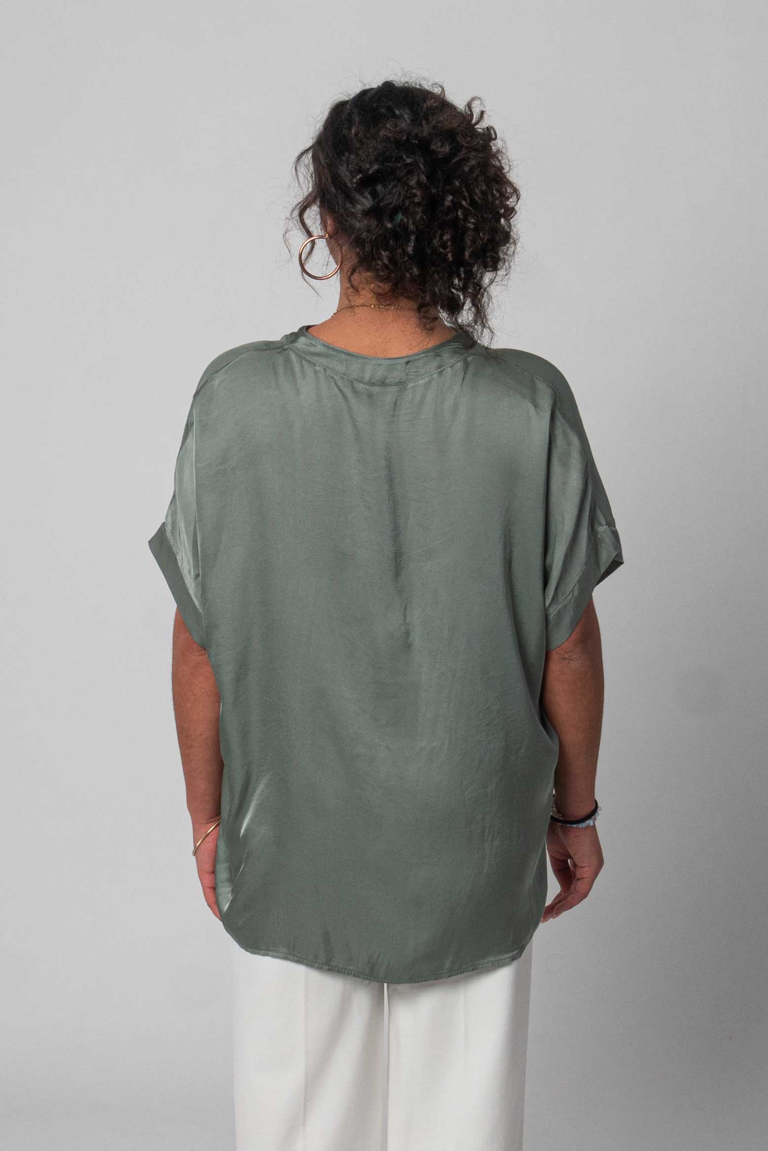 Satin "Seiden Optik" T-Shirt - Khaki