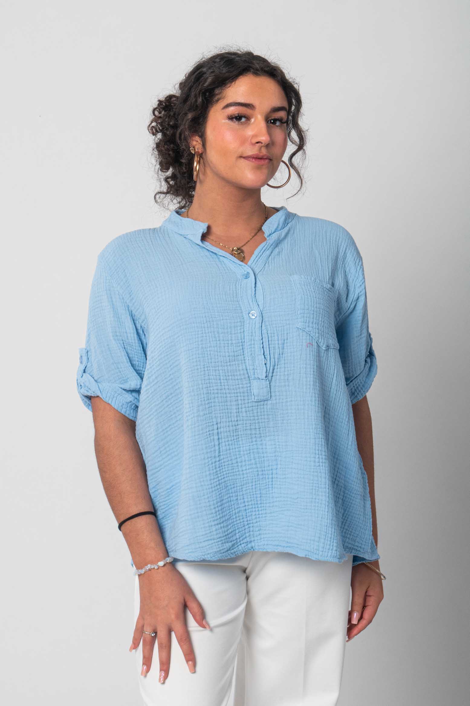 Natürliche Musselin-Bluse - Hellblau