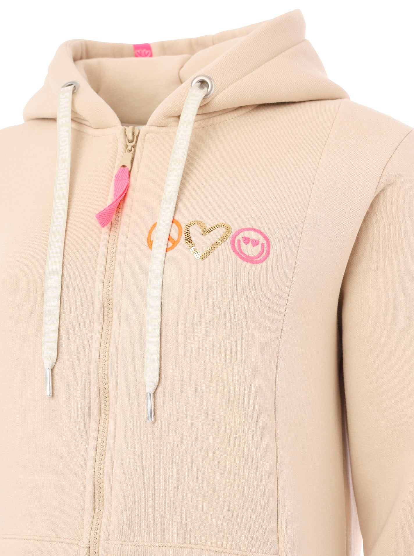 Zwillingsherz - Hoodiemantel "Smiley Happy Peace Herz" - Beige