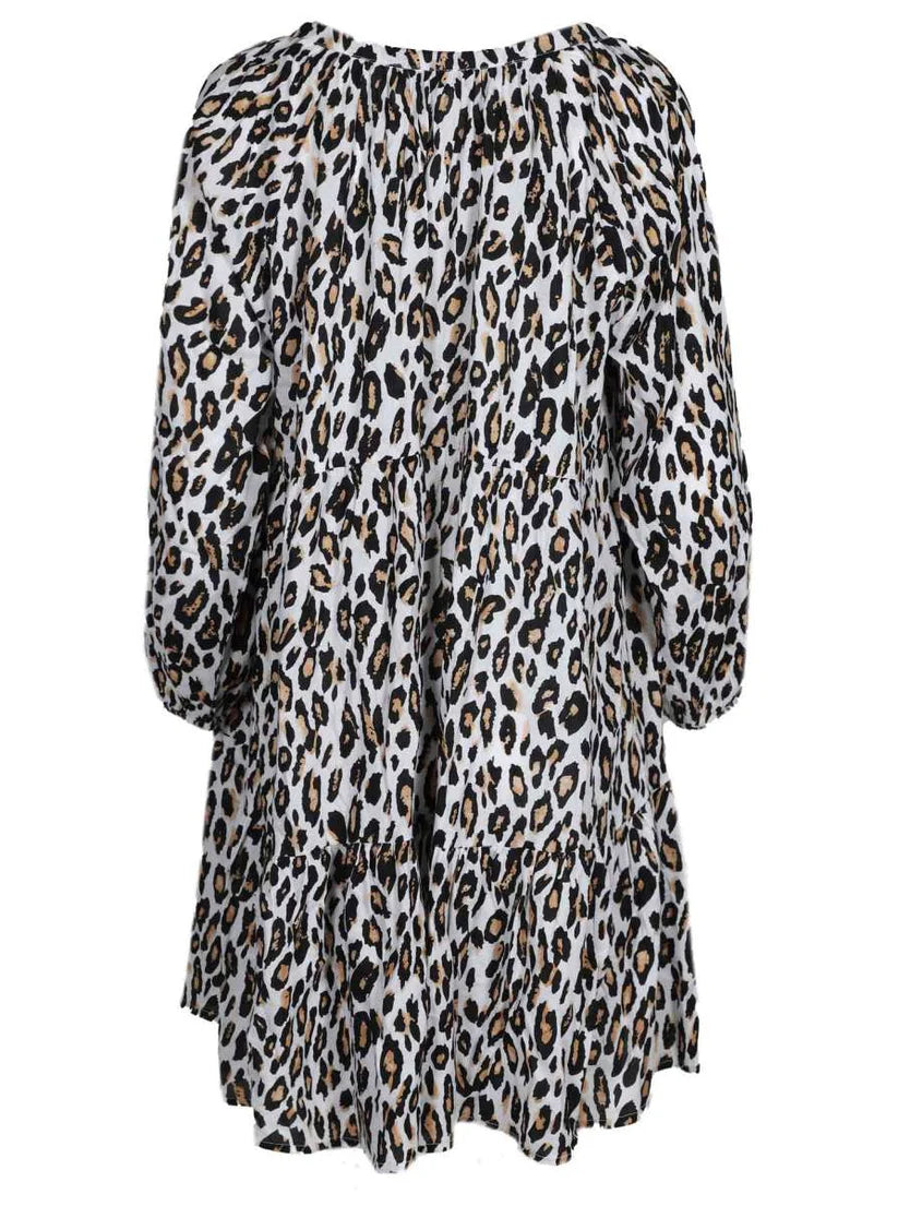 Zwillingsherz - Kleid/Tunika Wilder Leo mit Leo Leopard Muster - Beige/Schwarz