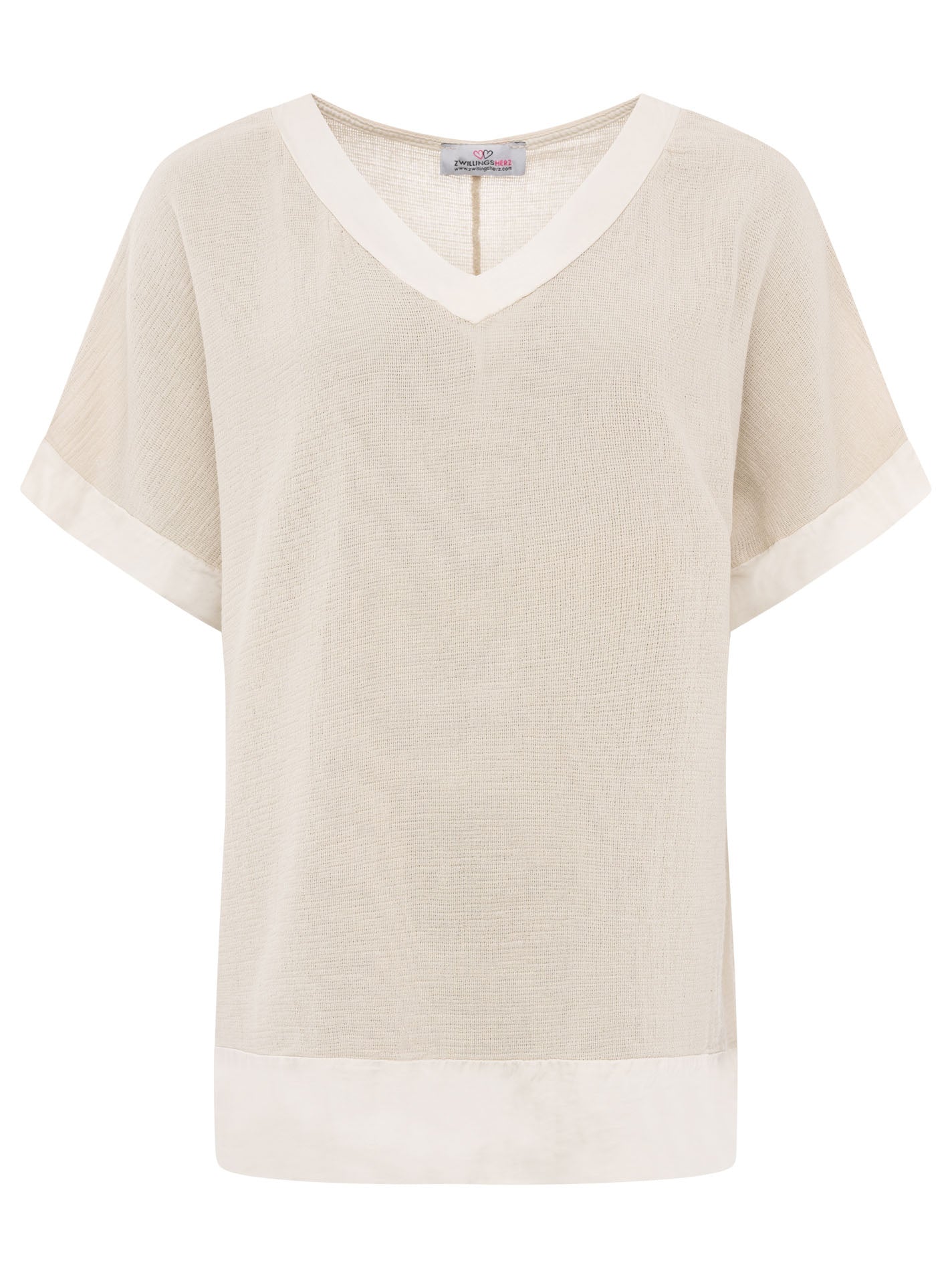 Zwillingsherz - Oversized Bluse mit Satinbund - Beige