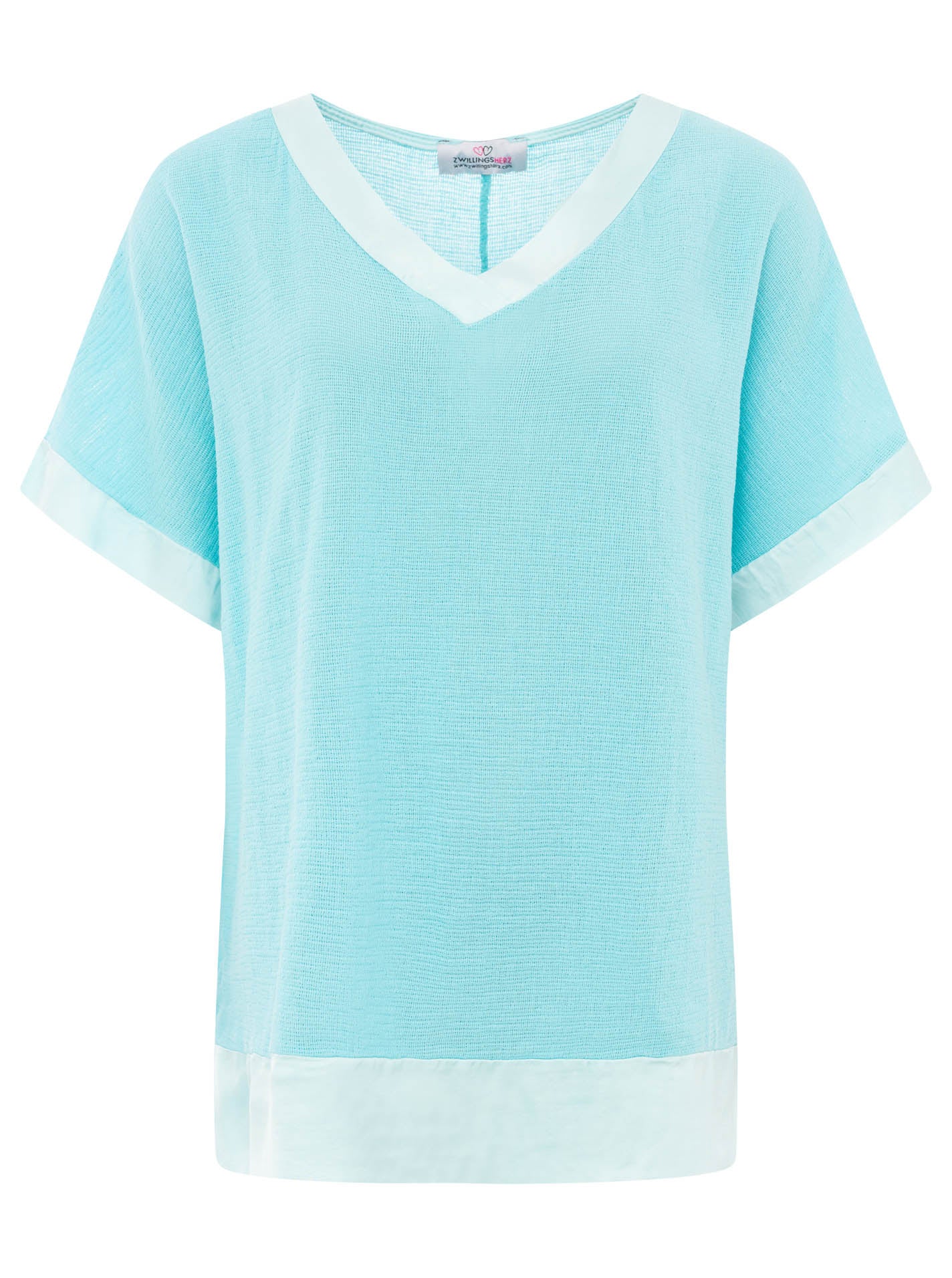 Zwillingsherz - Oversized Bluse mit Satinbund - Türkis