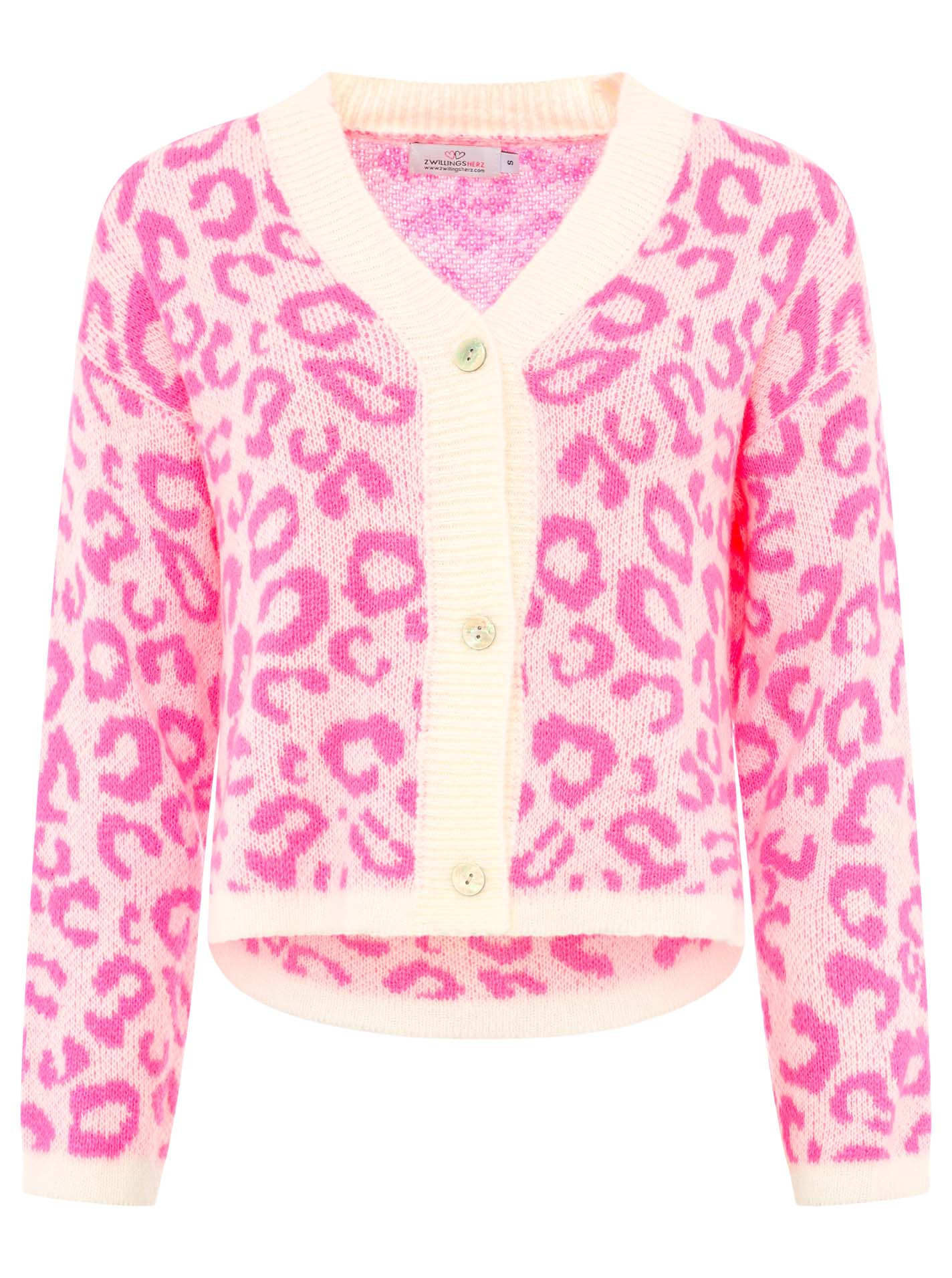 Zwillingsherz -  Strick Cardigan Neon Leo/Leopard - Beige/Pink