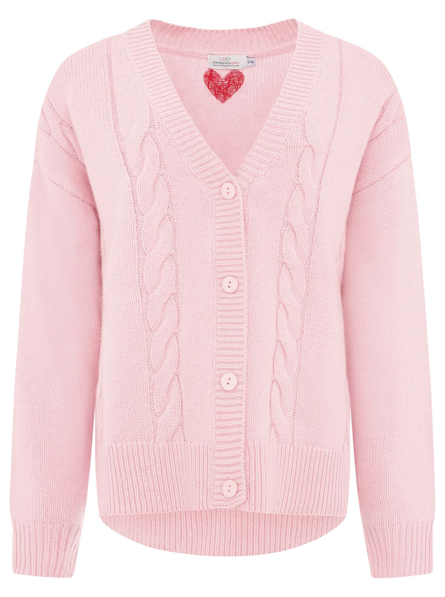 Zwillingsherz - Woll-Cardigan Zopfstrick - Pink