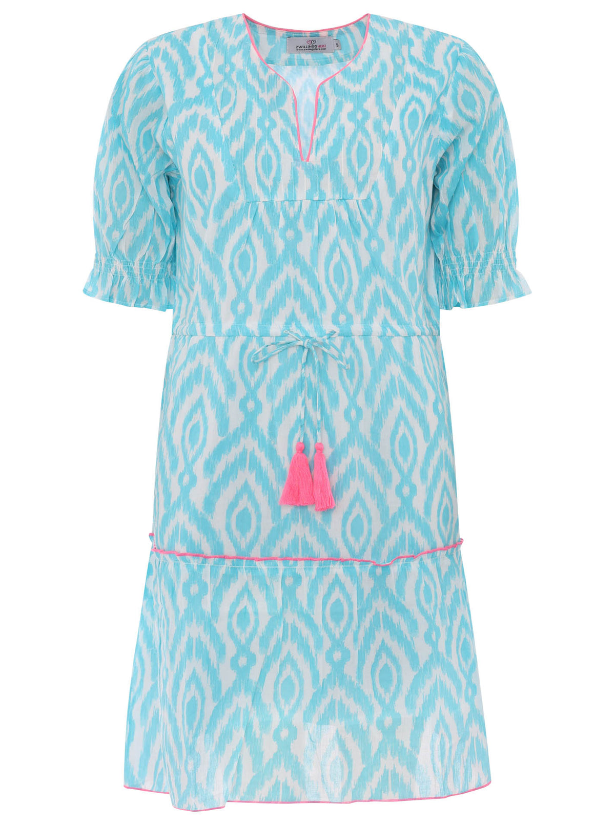 Zwillingsherz - Baumwolle Kleid mit Design - Hellblau/Weiß