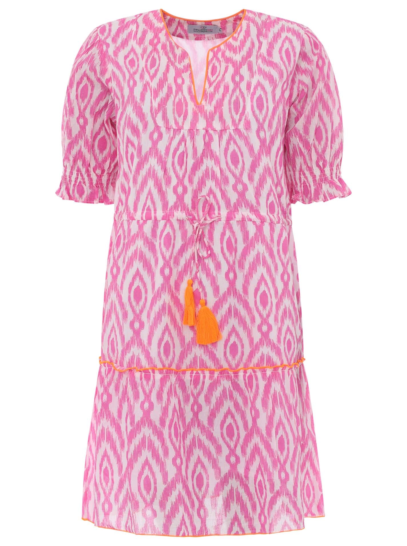 Zwillingsherz - Baumwolle Kleid mit Design- Pink/Weiß