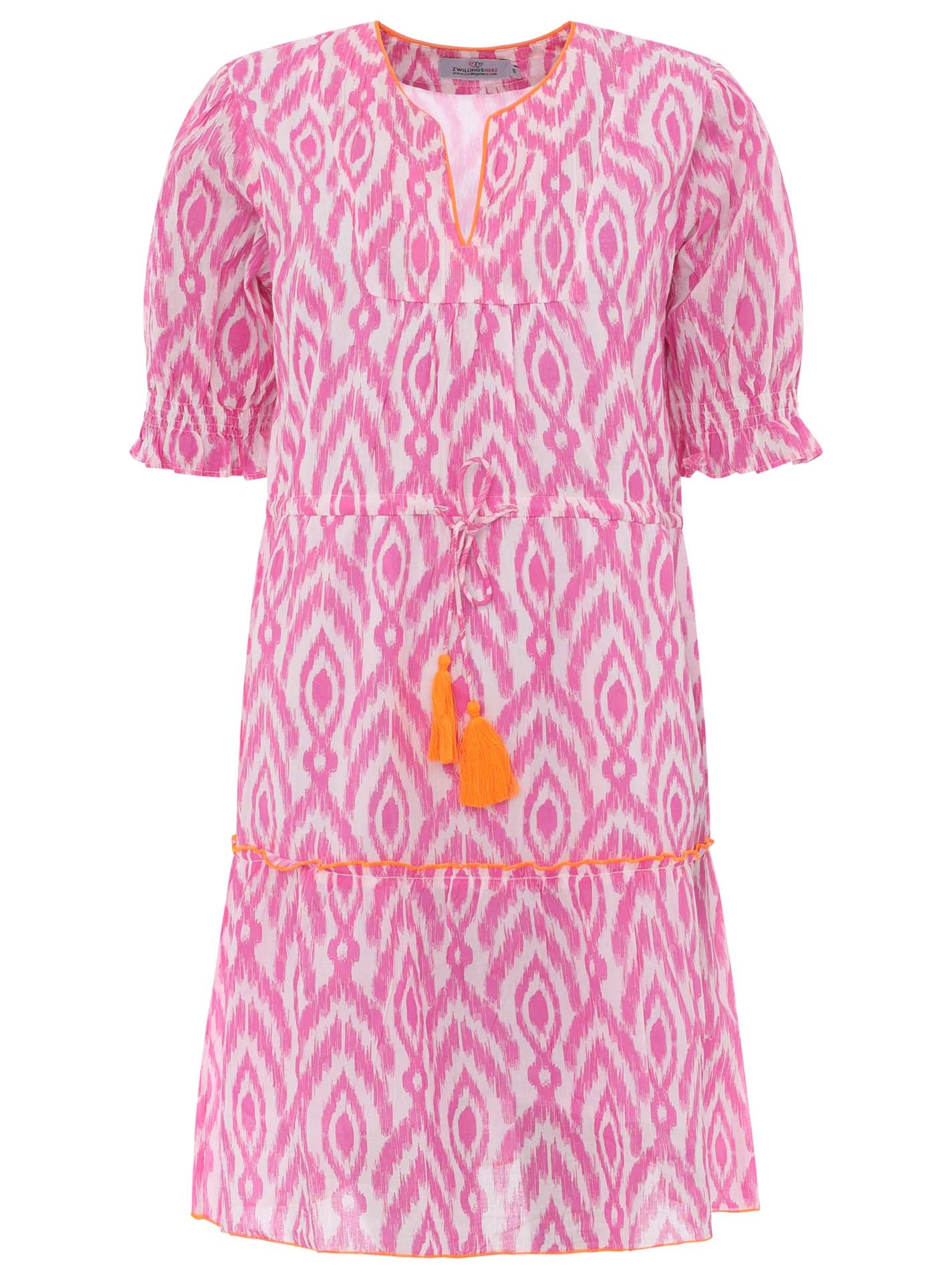 Zwillingsherz - Baumwolle Kleid mit Design - Pink/Orange