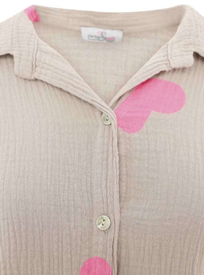 Zwillingsherz - Musselin Bluse mit Herzmuster - Beige/Pink