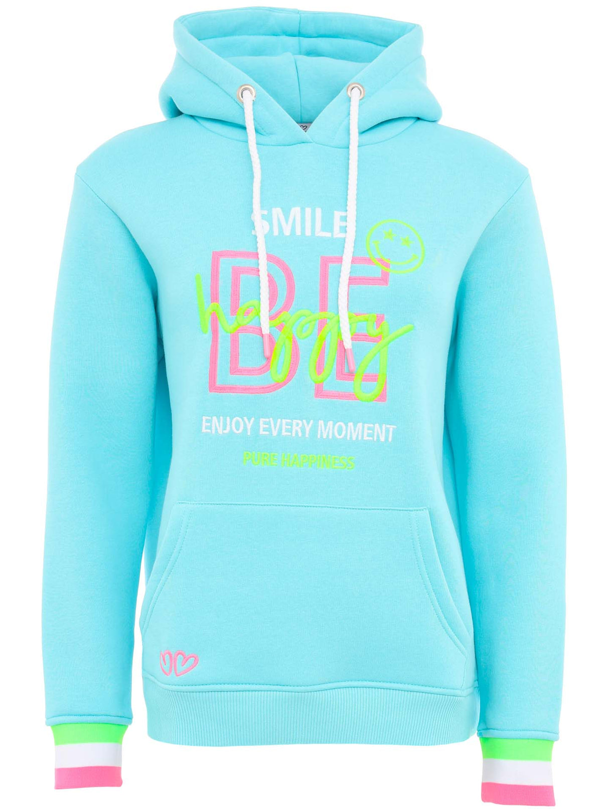 Zwillingsherz - Hoodie "Smile Be Happy" - Hellblau/Türkis