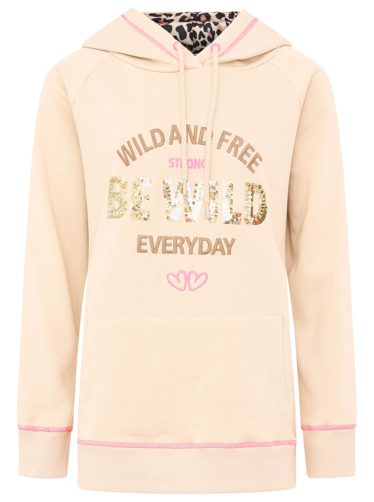 Zwillingsherz - Hoodie/Sweatshirt "Be Wild - Wild and Free" - Beige/Pink