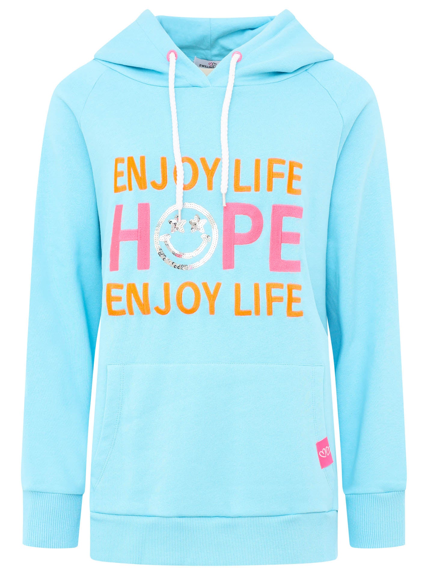 Zwillingsherz - Hoodie "Hope Enjoy Life" - Hellblau/Türkis