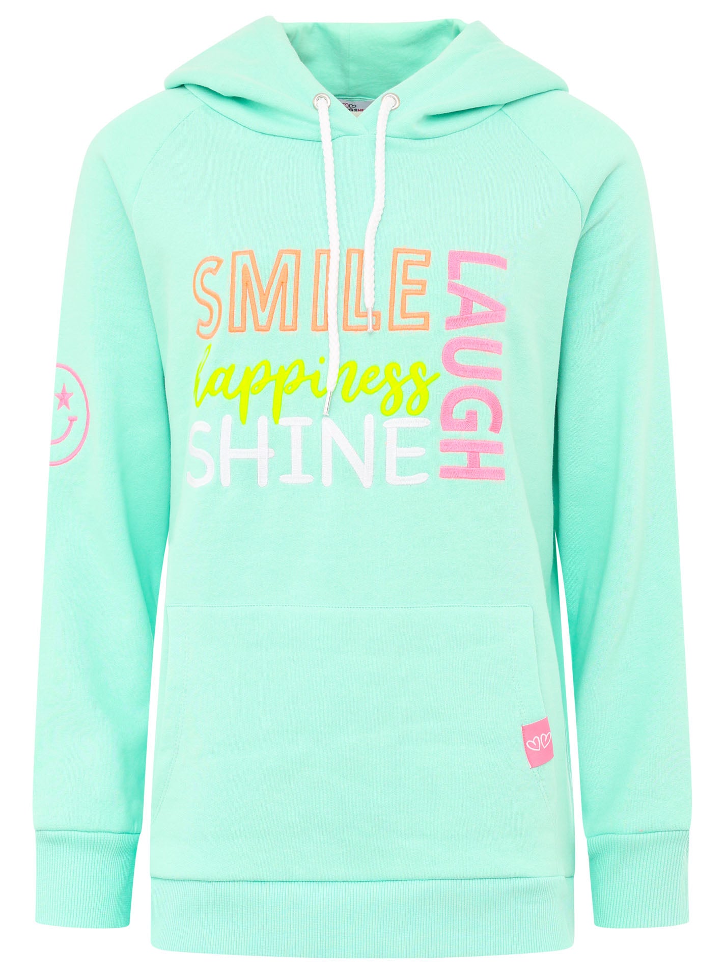 Zwillingsherz - Hoodie "Smile Happiness Shine" - Türkis/Mint