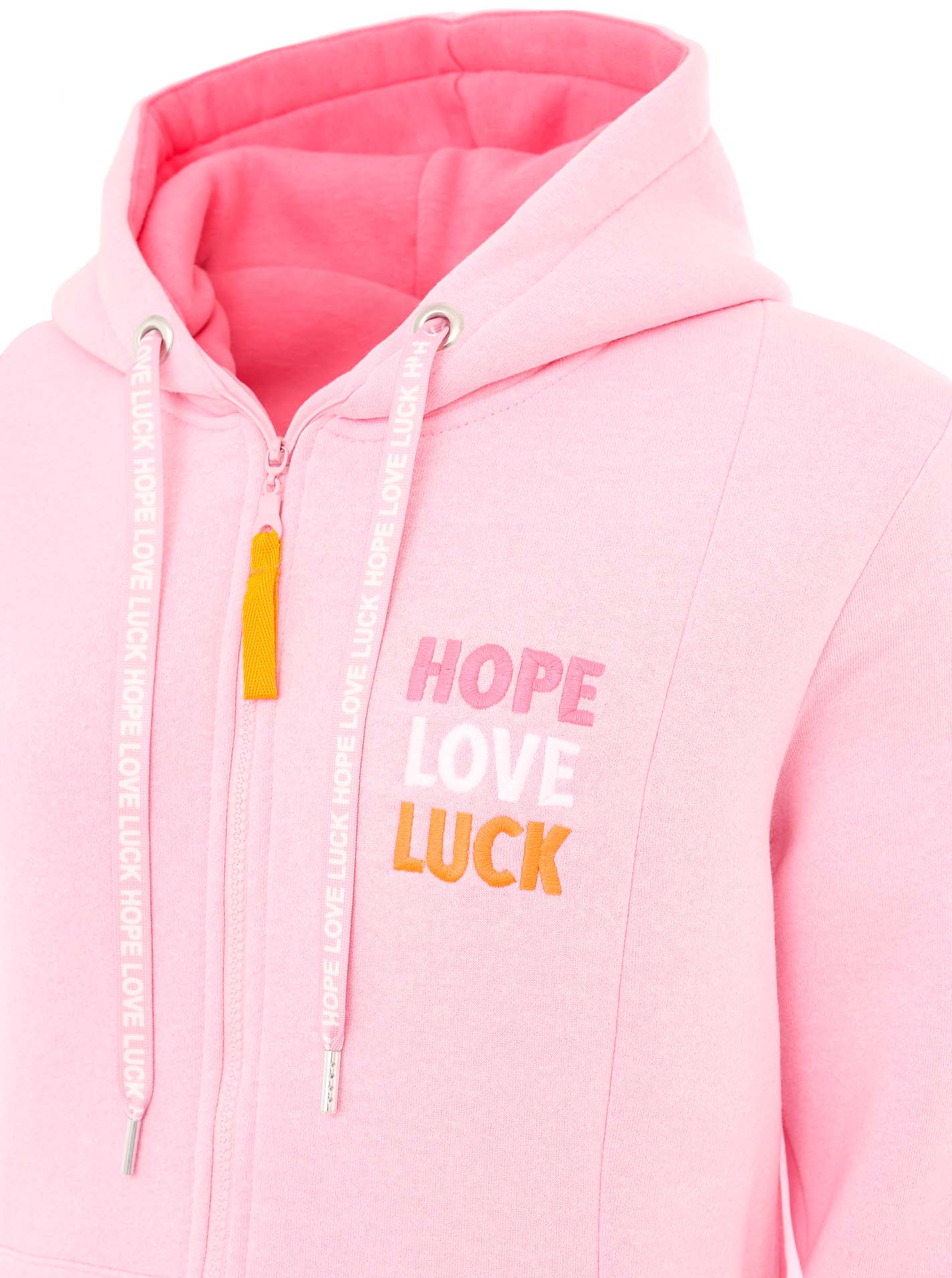 Zwillingsherz - Hoodiemantel "Hope Love Luck" - Rosa-Pink