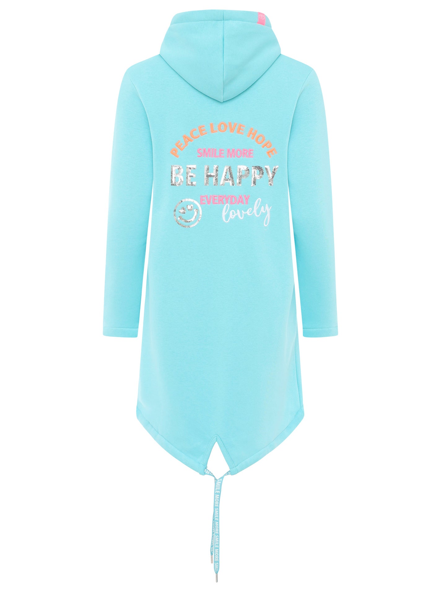 Zwillingsherz Hoodiemantel "Be Happy" - Hellblau