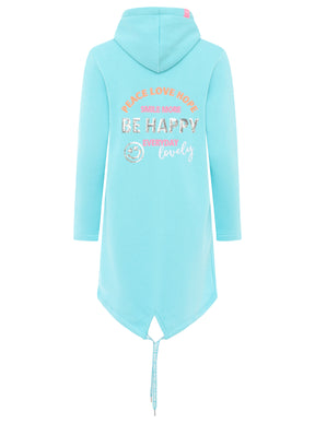 Zwillingsherz Hoodiemantel "Be Happy" - Hellblau