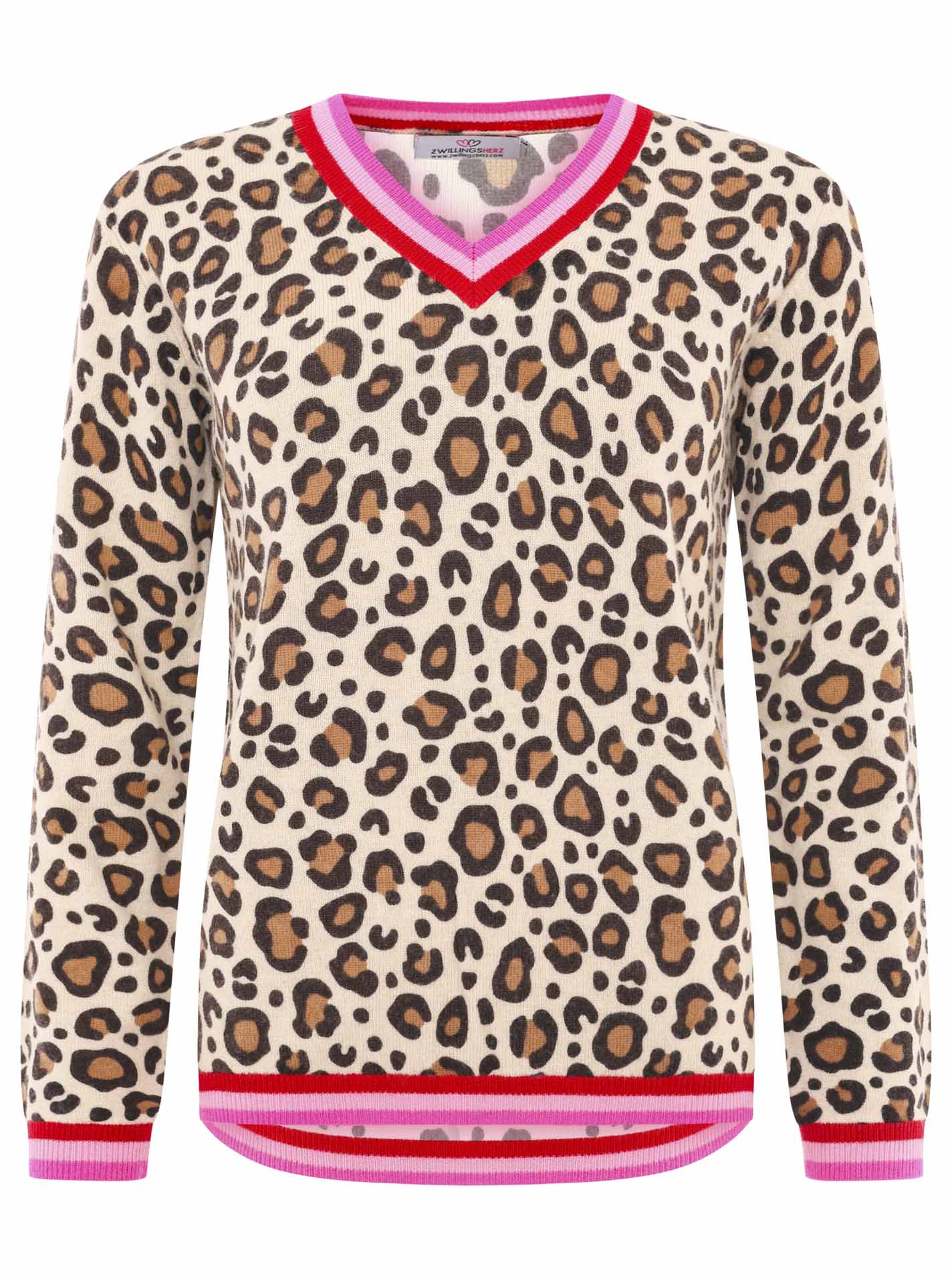 Zwillingsherz -  Cashmeer/Kaschmir Pullover Leo/Leopard - Beige/Pink