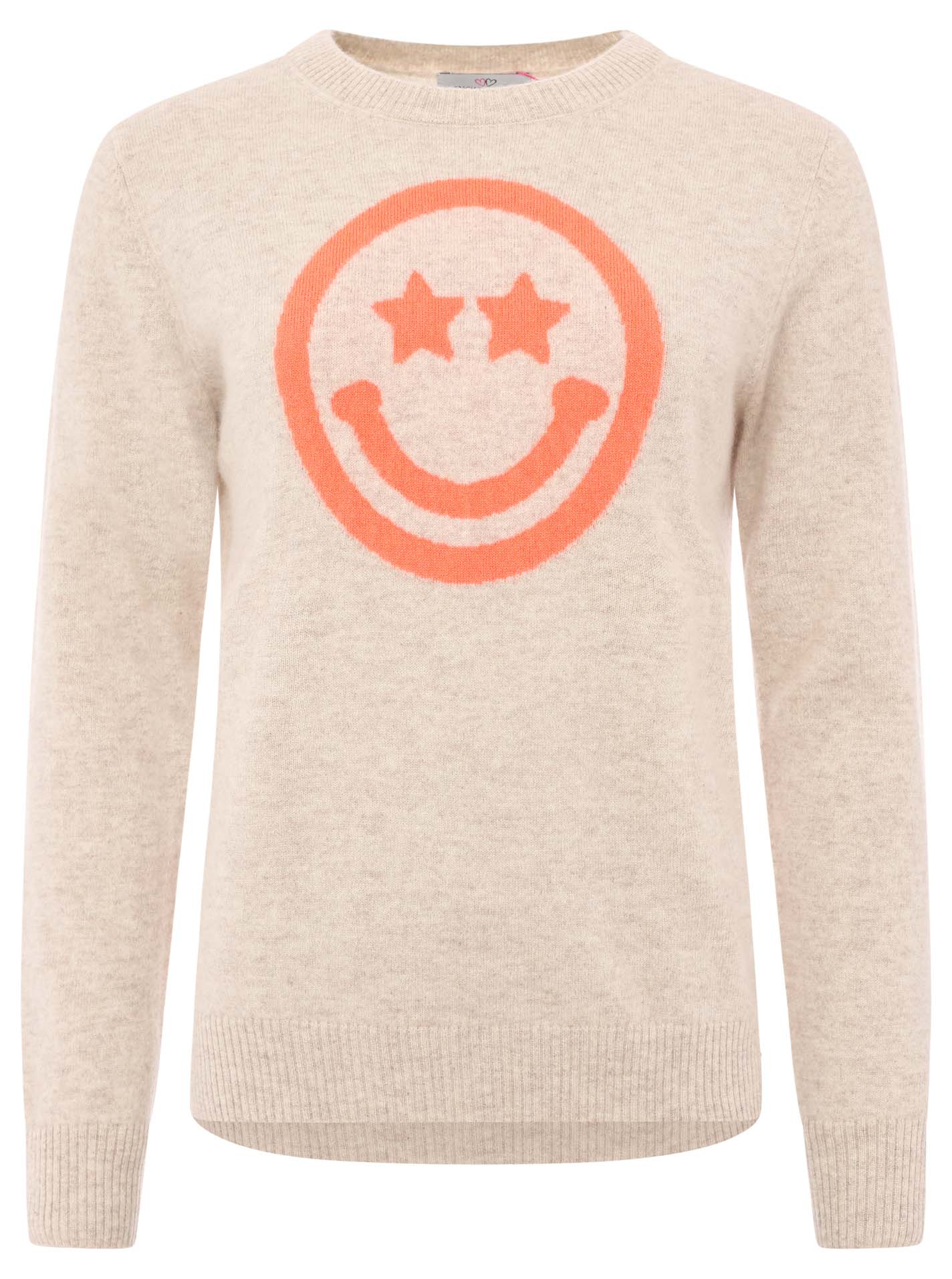 Zwillingsherz - 100% Cashmere/Kaschmir Pullover "Happy Smiley" - Beige/Orange