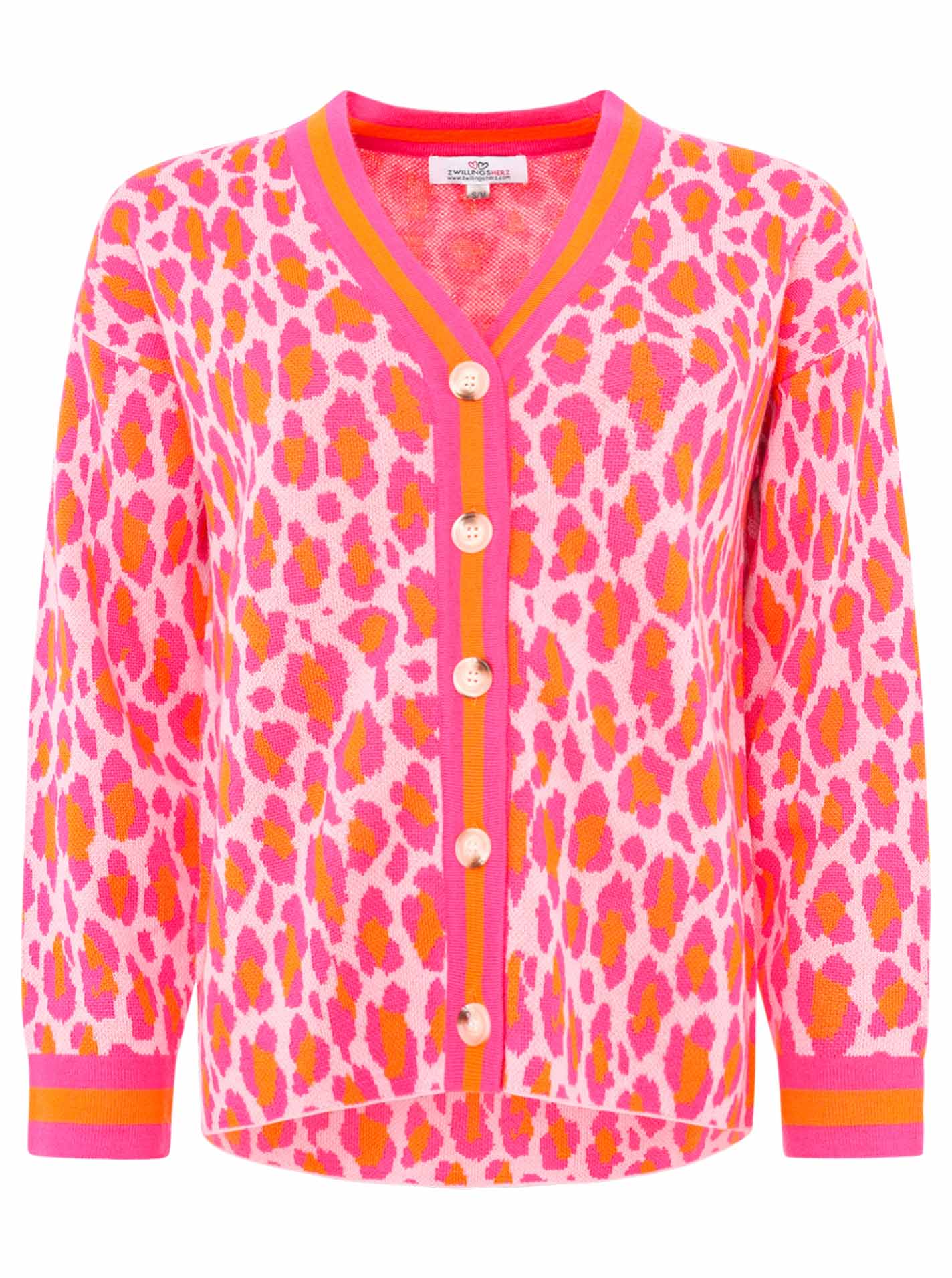 Zwillingsherz -  Strick Cardigan Leo/Leopard - Pink/Orange