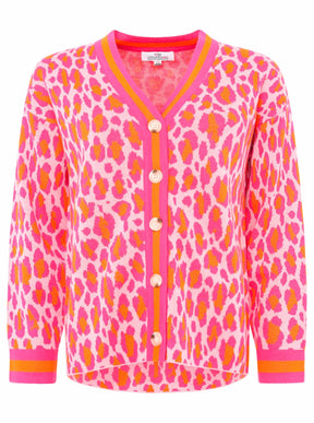 Zwillingsherz -  Strick Cardigan Leo/Leopard - Pink/Orange