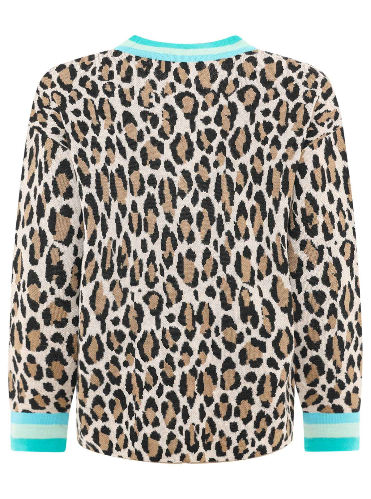 Zwillingsherz -  Strick Cardigan Leo/Leopard - Beige/Türkis