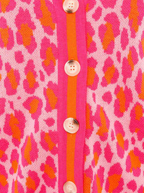 Zwillingsherz -  Strick Cardigan Leo/Leopard - Pink/Orange