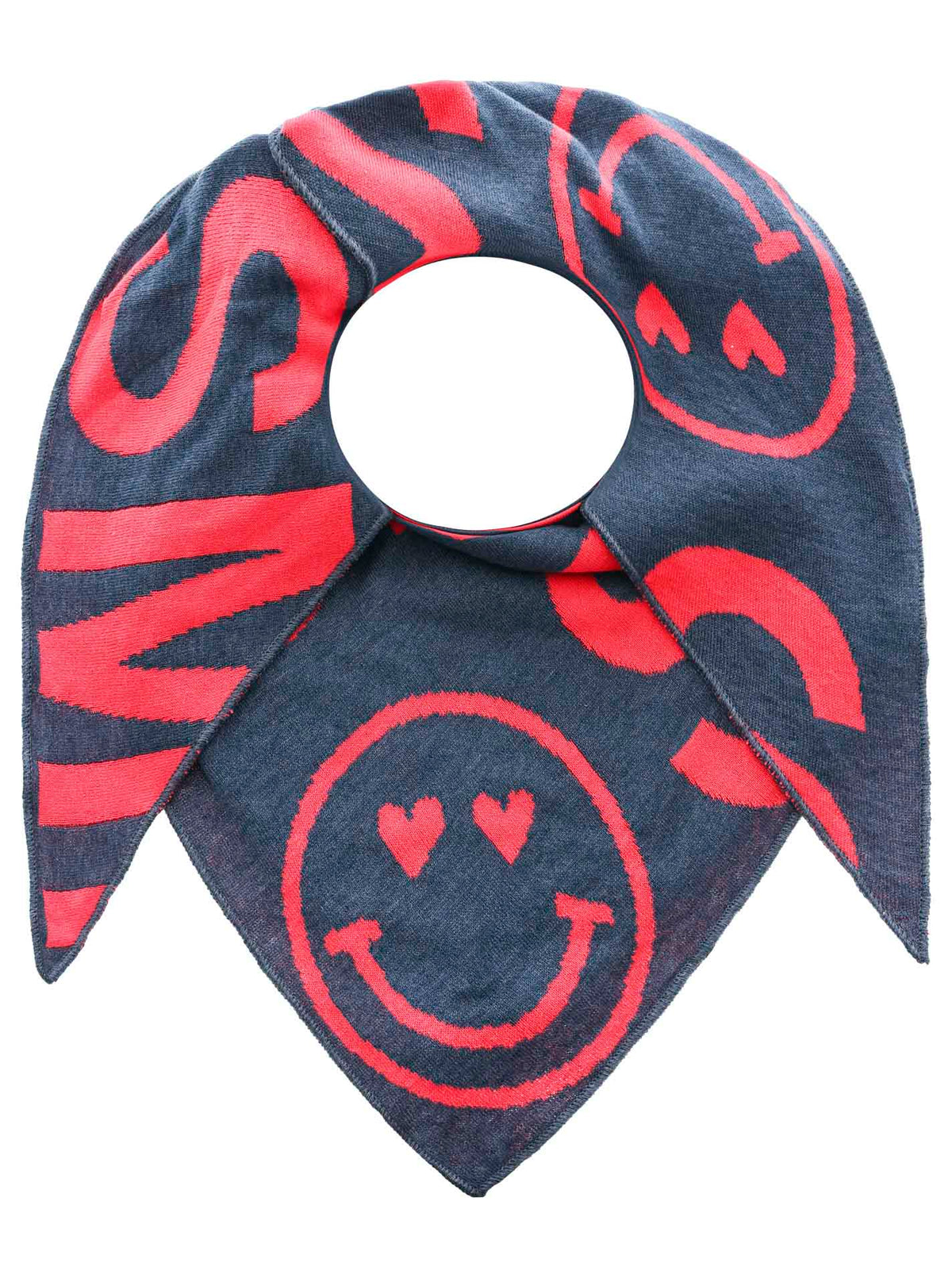 Zwillingsherz - Dreieckstuch/Schal "Happy Smile" Baumwolle - Jeansblau/Rot