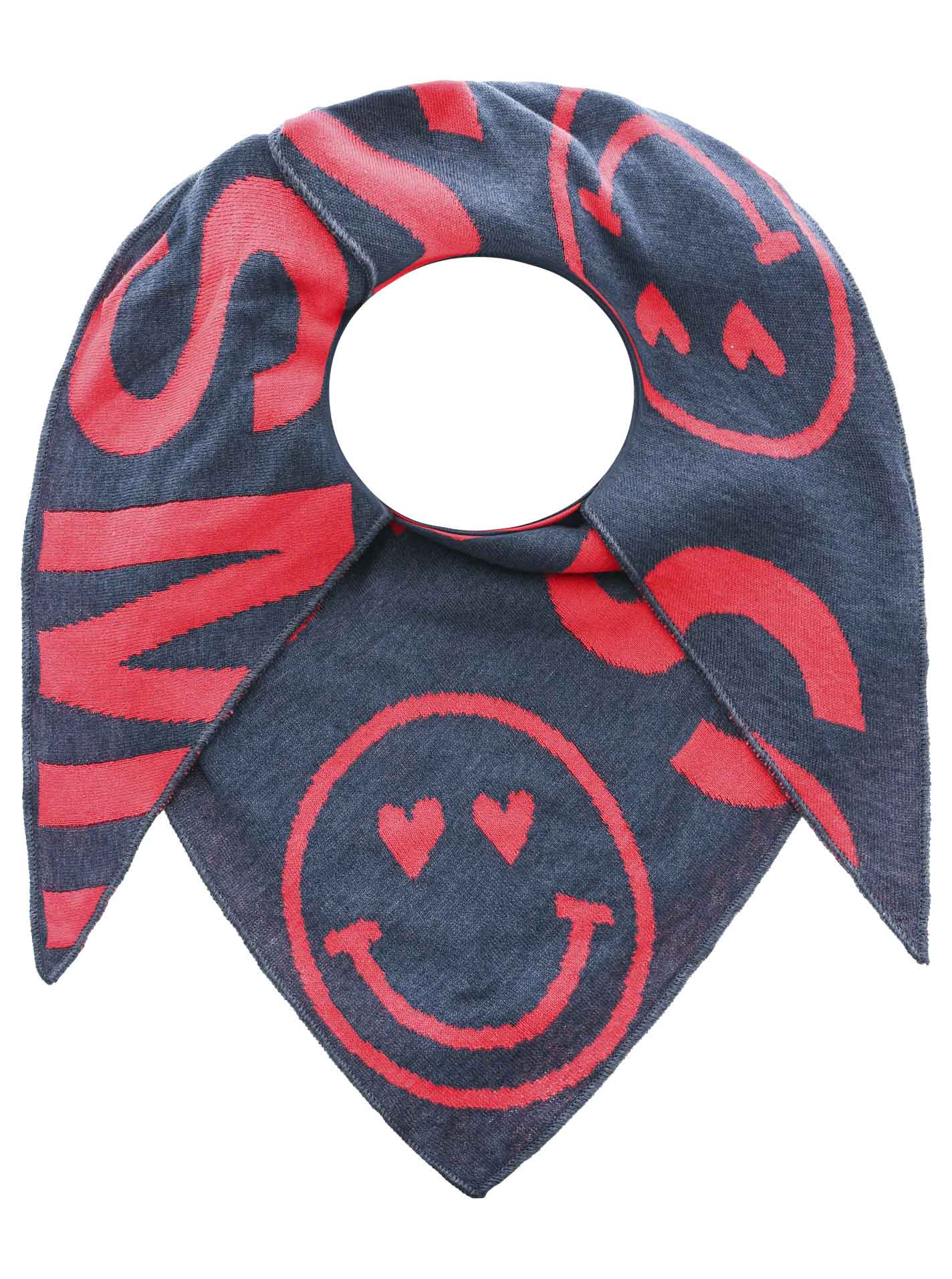 Zwillingsherz - Dreieckstuch/Schal "Happy Smile" Baumwolle - Jeansblau/Rot