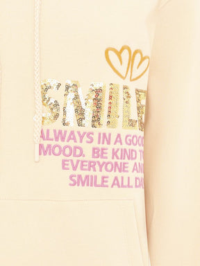 Zwillingsherz - Hoodie "Smile - Good Vibes Only Pailletten" - Beige - CYBER DEAL