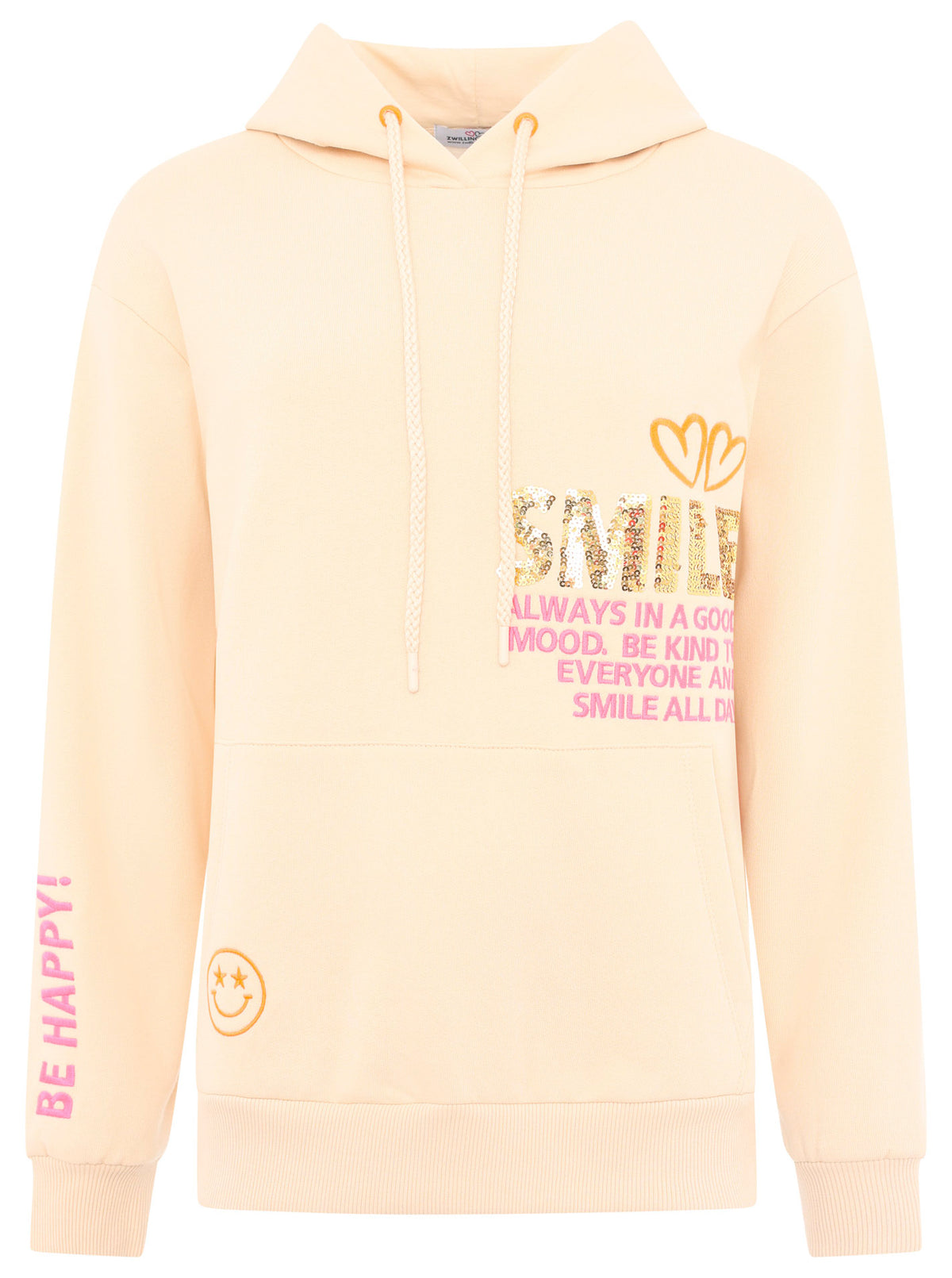 Zwillingsherz - Hoodie "Smile - Good Vibes Only Pailletten" - Beige - CYBER DEAL