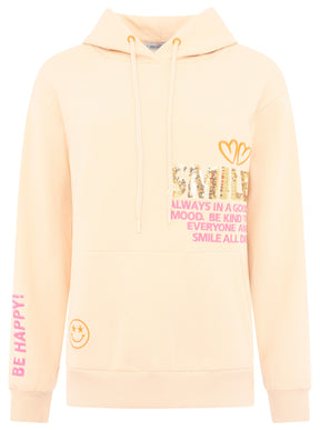 Zwillingsherz - Hoodie "Smile - Good Vibes Only Pailletten" - Beige - CYBER DEAL