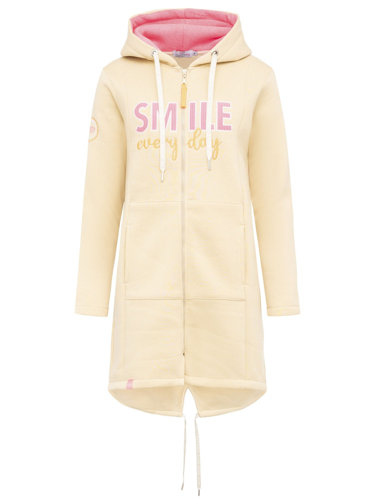 Zwillingsherz - Kapuzen-Sweatjacke Hoodiemantel "Smile Everyday" - Beige/Pink (NEU)