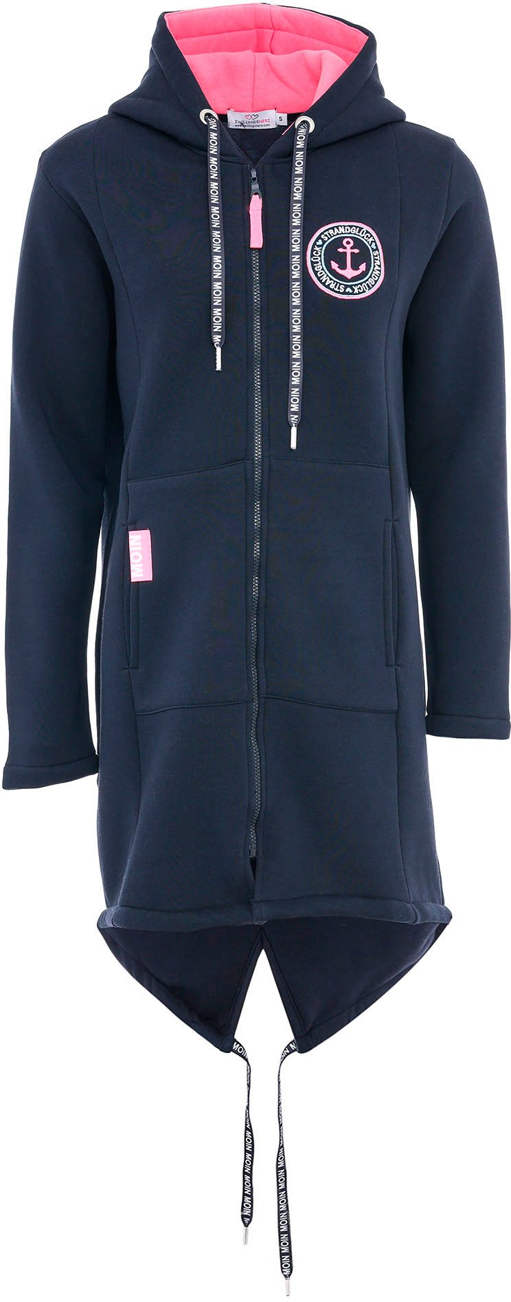 Zwillingsherz Kapuzen-Sweatjacke Hoodiemantel in Dunkelblau/Navy, ideal für Küstenwetter, stilvolles Moin-Design.