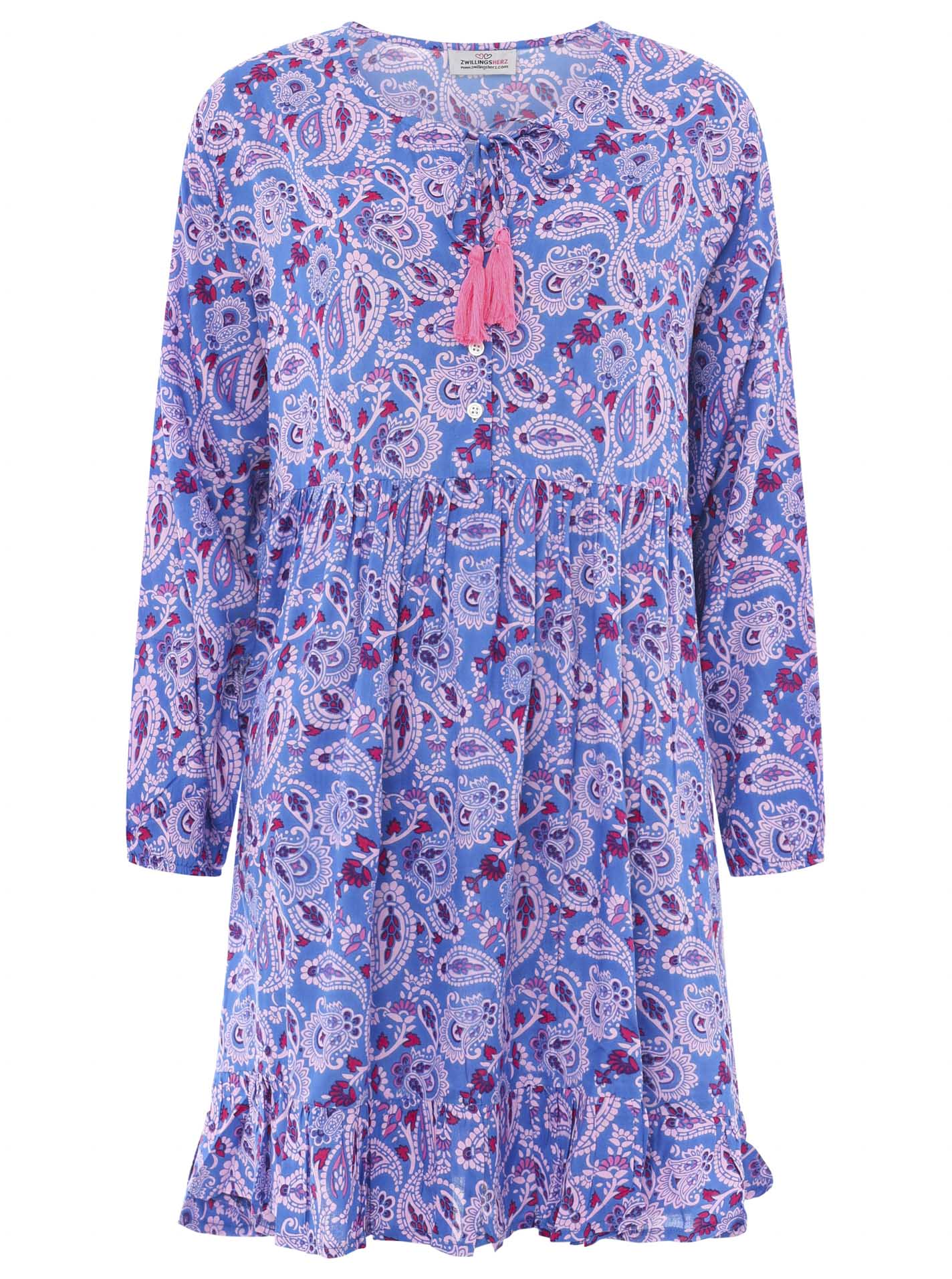 Zwillingsherz - Kleid/Tunika Paisley Design - Blau/Pink